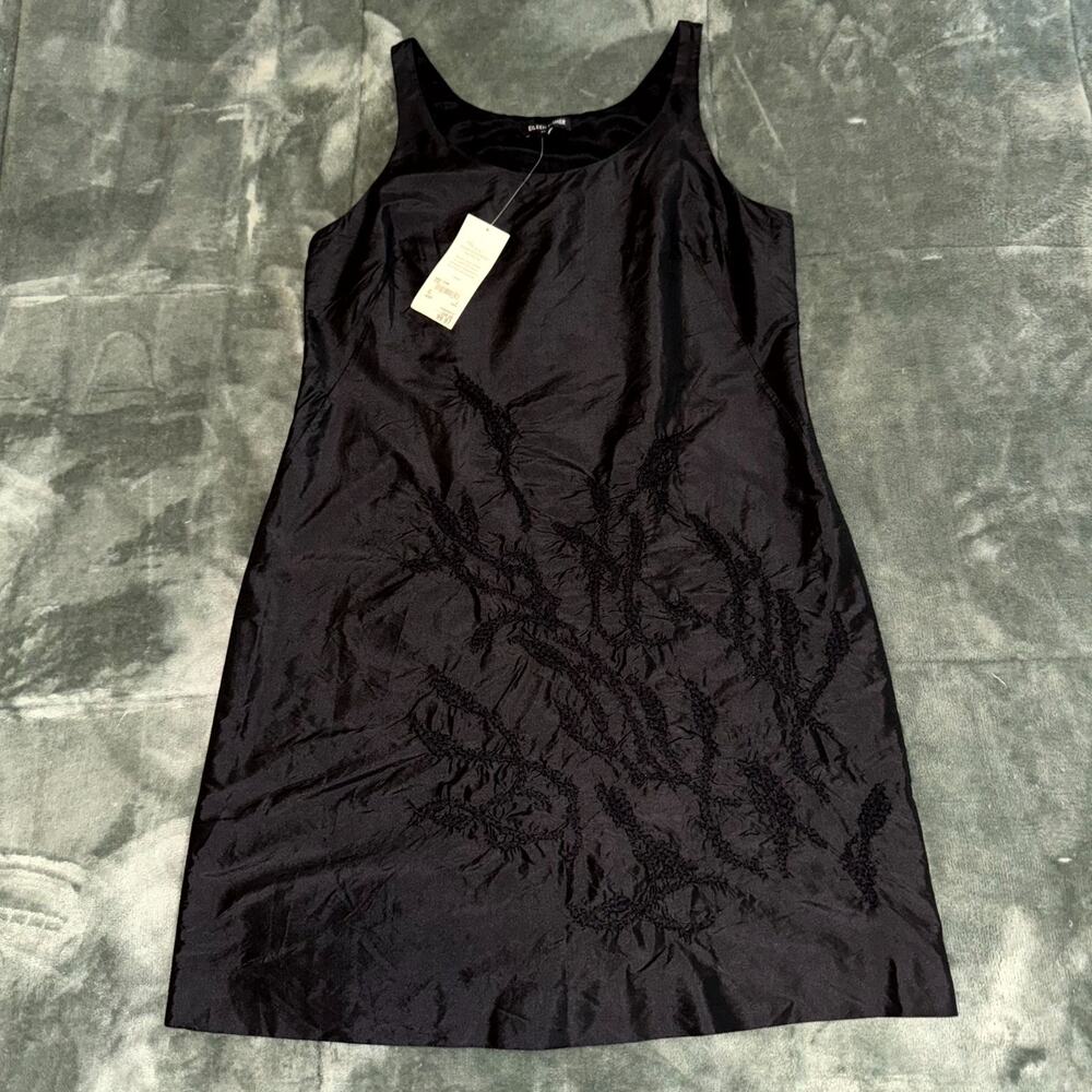 NWT Eileen Fisher Taffeta Kala Tunic Dress Womens XS Black Silk Embroidered NEW